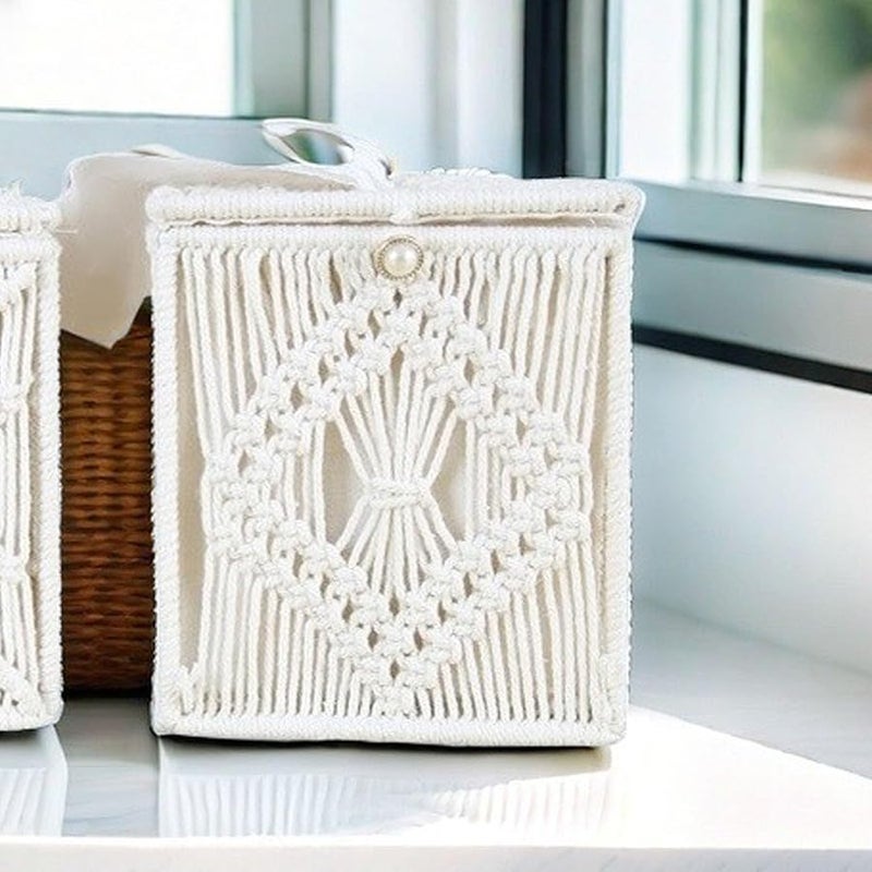 حامل علبة المناديل البوهيمي المصنوع يدويًا من حبل القطن، موزع مناديل السطح الزخرفي - Image 5